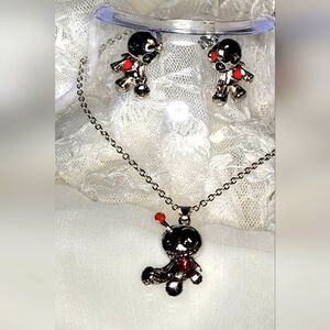 Voodoo Doll Necklace & Earings Set